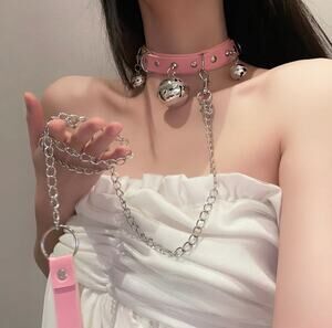Gothic Faux Leather Choker Set | Detachable Chain Leash with Bell